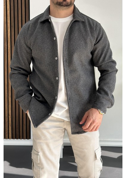 Erkek Kaşe Kumaş Gömlek Antrasit EDW215