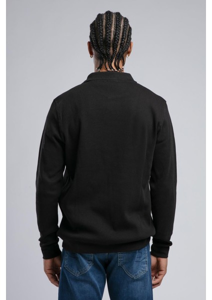 Sirius Erkek Polo Yaka Sweatshirt Siyah