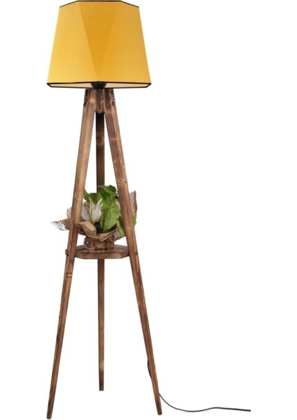 Hiper Sehbalı Tripod Lambader Yanık Altıgen Hardal Abajurlu 8283-12