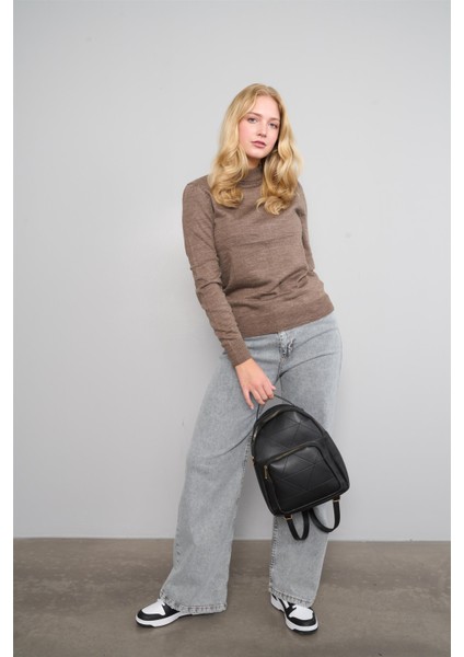 Çetinkaya Miyamira 2254 Bayan Dik Yaka Kahverengi Triko fiyatları