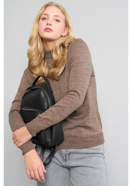 Çetinkaya Miyamira 2254 Bayan Dik Yaka Kahverengi Triko modelleri