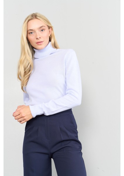 Çetinkaya Miyamira 2276 Bayan Balıkçı Yaka Mavi-Lila Triko