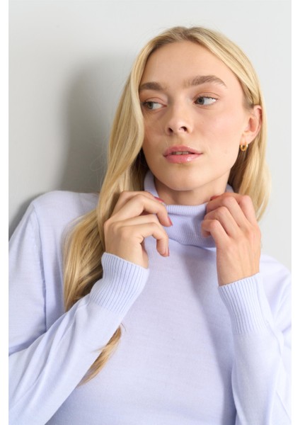 Çetinkaya Miyamira 2276 Bayan Balıkçı Yaka Mavi-Lila Triko modelleri