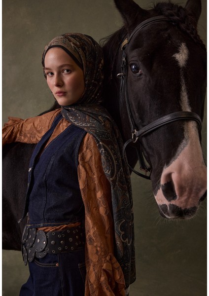 Sıara Desen Şal Lacivert