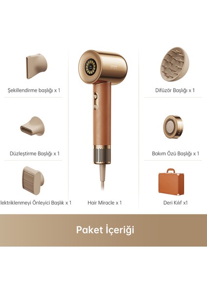 Miracle Saç Kurutma Makinesi 5in1 600 Milyon Negatif Iyon, 130.000 Rpm Yüksek Hızlı Motor, Hafif, Düşük Gürültü, 57°c'de sabit sıcaklık