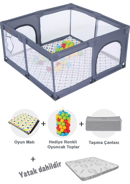 Playard Güvenli Bebek Ve Çocuk Oyun Alanı Oyun Parkı 125X125 Oyun Matı Topları Yatak