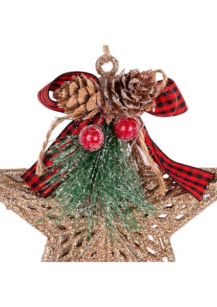 Altın Simli Kozalaklı Noel Yıldız Dekor 12X13CM fiyatları