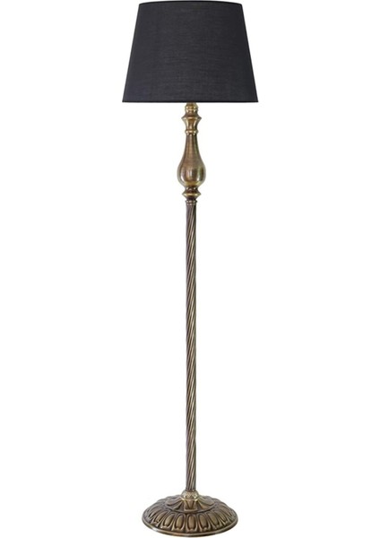 Bronz Eskitme Kaplama Solid Burgulu Tek Ayaklı Metal Lambader - Konik Başlık Rengi Siyah