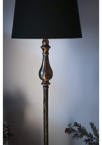 Bronz Eskitme Kaplama Solid Burgulu Tek Ayaklı Metal Lambader - Konik Başlık Rengi Siyah