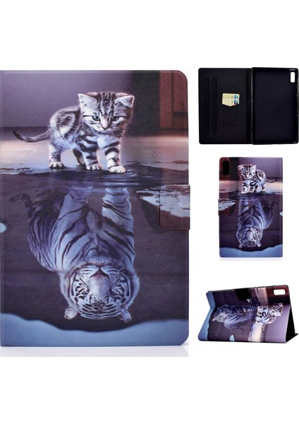 Lenovo Tab M9 Cat ve Tiger Için Renkli Çizim Pu Tablet Kılıfı (Yurt Dışından)