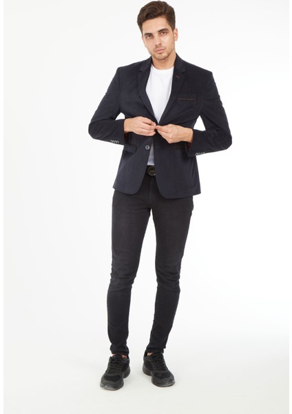 G-192 Dar Kalıp Örme Kumaş Lacivert Erkek Blazer Ceket fiyatları