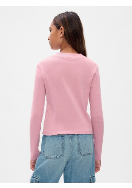 Kız Çocuk Pembe Fitilli Mockneck Yaka T-Shirt fırsatları