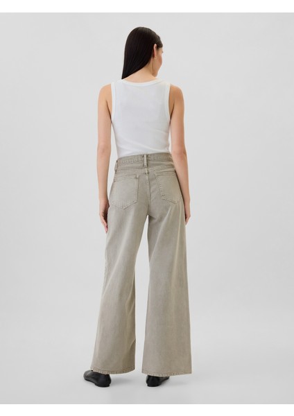 Kadın Gri High Rise Wide-Leg Jean Pantolon indirimleri
