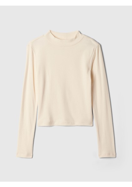 Kız Çocuk Kırık Beyaz Fitilli Mockneck Yaka T-Shirt fiyatları
