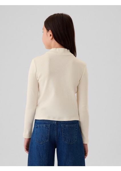 Kız Çocuk Kırık Beyaz Fitilli Mockneck Yaka T-Shirt fırsatları