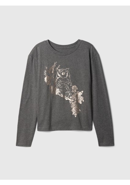 Kız Çocuk Siyah Grafikli T-Shirt