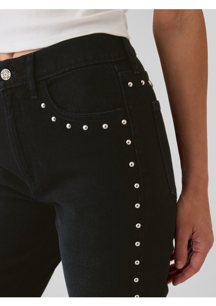 Kadın Siyah High Rise Studded '90S Straight Jean Pantolon