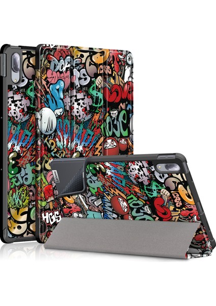 Lenovo Tab P11 Pro TB-J716F /J706F Graffiti Için Renkli Desenli Pu Kılıf (Yurt Dışından)