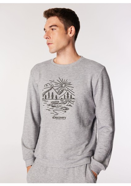 Antrasit Melanj Erkek Bisiklet Yaka Basic Fit Melanj Sweatshirt D4WM-SWT3355