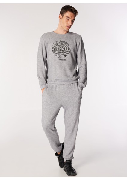 Antrasit Melanj Erkek Bisiklet Yaka Basic Fit Melanj Sweatshirt D4WM-SWT3355