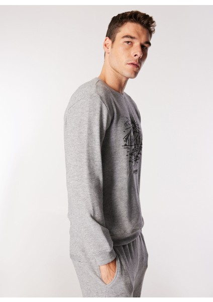 Antrasit Melanj Erkek Bisiklet Yaka Basic Fit Melanj Sweatshirt D4WM-SWT3355