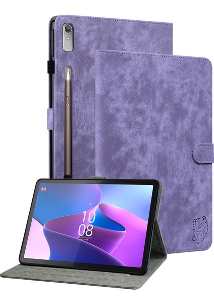 Lenovo Tab P12 Mor Için Deri Tablet Kılıfı (Yurt Dışından)