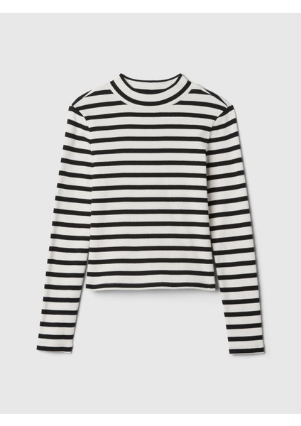 Kız Çocuk Lacivert Fitilli Mockneck Yaka T-Shirt fiyatları
