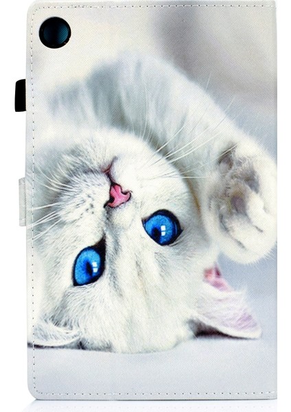 Lenovo Tab M10 Plus TB-X606F Boyalı Düz ​​deri Kılıf Beyaz Kedi Için (Yurt Dışından) modelleri