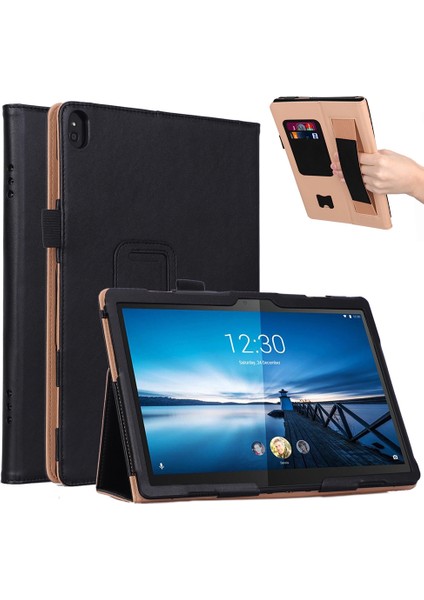 Yatay Flip Deri Kılıf Lenovo Tab P10 TB-X705F ve Tab M10 Fhd Rel TB-X605FC/LC ve Tab M10 TB-X605F / TB-X505F Siyah (Yurt Dışından)