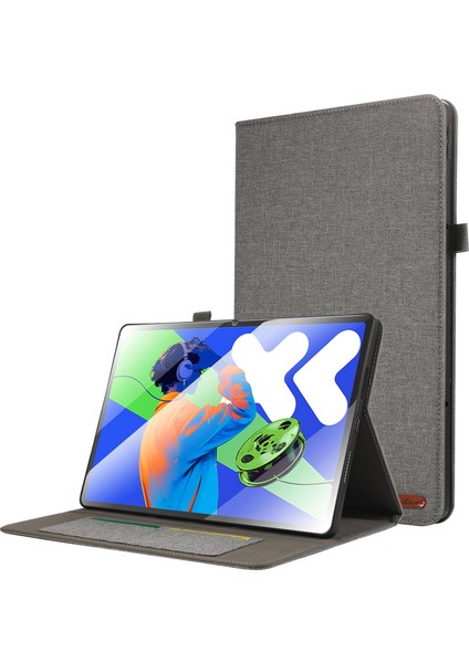 Lenovo Tab P12 12.7 2025 Gri Için Kumaş Deri Kılıf (Yurt Dışından)
