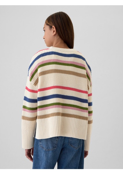 Kız Çocuk Çok Renkli Çizgili Oversize Kazak fırsatları