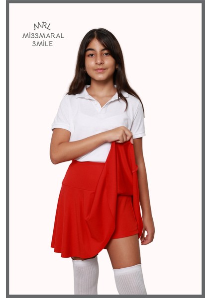 Kız Çocuk Okul Etek Kırmızı Yüksek Bel Içi Şortlu Okul-Oyun-Spor-Etkinlik Eteği modelleri