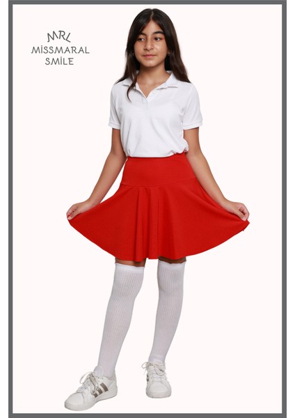 Kız Çocuk Okul Etek Kırmızı Yüksek Bel Içi Şortlu Okul-Oyun-Spor-Etkinlik Eteği fırsatları