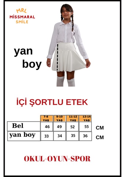 Kız Çocuk Okul Etek Beyaz /ekru Yüksek Bel Içi Şortlu Okul-Oyun-Spor-Etkinlik Eteği fiyatları