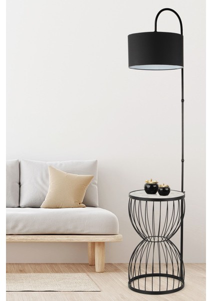 Venezia Sehpa Lambader Siyah Mermer Ahşap Siyah Şapka