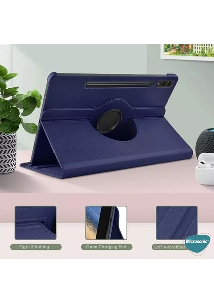 Samsung Galaxy Tab S10 Ultra X920 Kılıf 360 Rotating Stand Deri Mavi