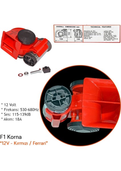 12V F1 Korna Kırmızı OSN-0405 fiyatları