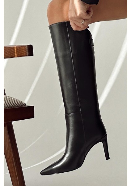 Valentin Siyah Hakiki Deri Çizme modelleri