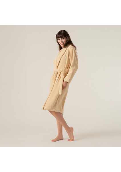 Solıd İplik Boyalı Çizgili Pamuk %100 Pamuk Bornoz Small Beden Natürel - Sarı