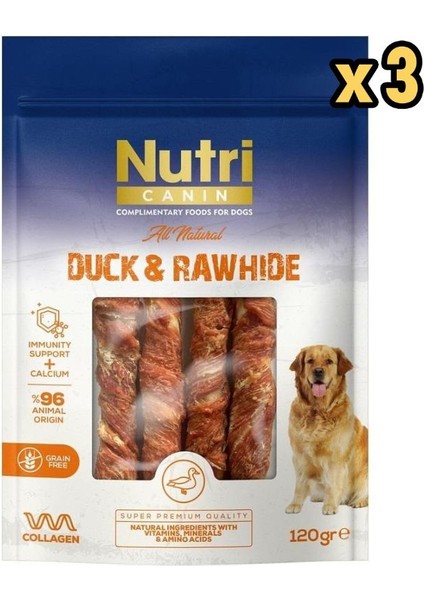 Rawhide Ördek Eti Sarili Orta Büyük Irk Köpek Kemik Ödülü 120 gr x 3 Adet