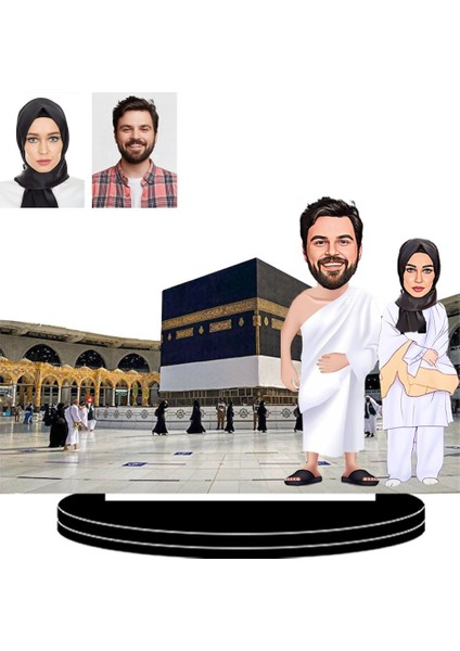 Kişiye Özel Hac-Umre Kabe Ziyaret Figürlü 3D Ahşap Biblo,