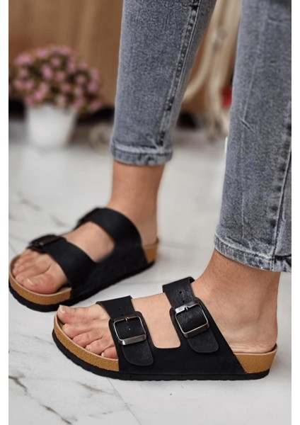 Angel Unisex Ortopedik Tabanlı Terlik Çift Bantlı Tokalı Günlük Rahat Ev & Dışarı Terliği