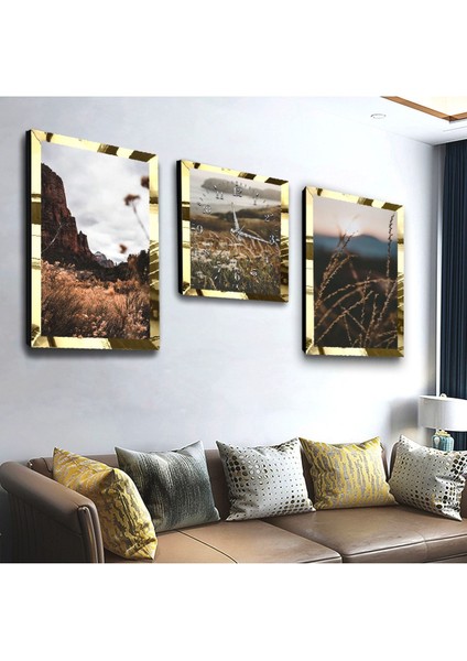 Manzara Gold Pleksili Mdf Saat ve Tablo