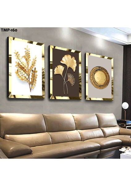 Çiçek Gold Pleksili Mdf Tablo
