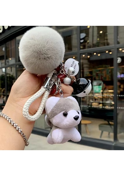 Peluş Bebek Anahtarlık Kadın Yaratıcı Sevimli Husky Kolye Araba Ana Zincir Yüzük Çift Çanta Kolye (Yurt Dışından)