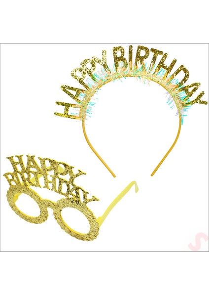 Happy Birthday Taç ve Gözlük Seti - Altın