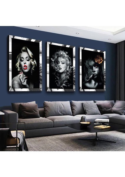 Marilyn Monroe Gümüş Pleksi Kenar 3'lü Mdf Tablo Seti