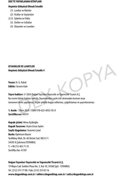 Hepimiz Gökyüzü Olmak Istedik 4: Efsaneler ve Lanetler (Ciltli) - N. G. Kabal fırsatları