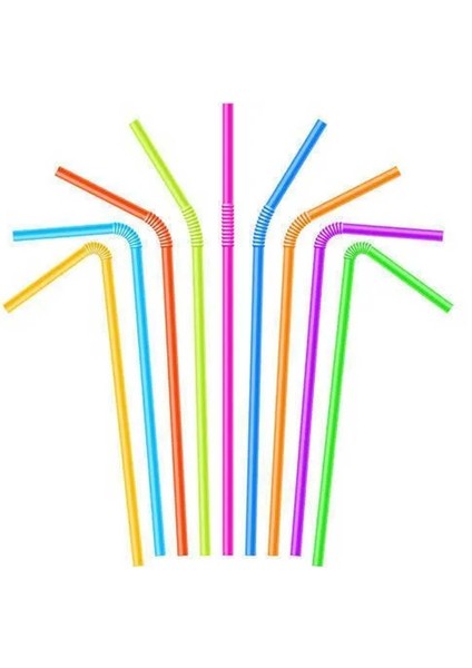 Plastik Pipet 8 mm Karışık Renkli 26 cm (50 Adet)