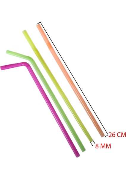 Plastik Pipet 8 mm Karışık Renkli 26 cm (50 Adet)